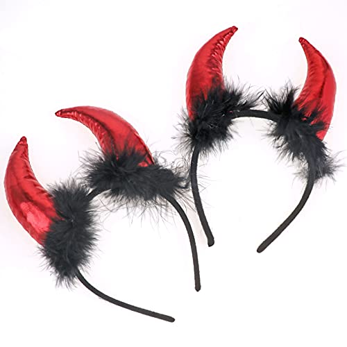 HOWAF 2 Stück Teufelshörner Rot Halloween Teufelshörner Haarreif Teufel Hörner Teufel Haarreif Halloween Kopfschmuck für Karneval Mottoparty Halloween Teufel Kostüm Accessoire Damen Kinder von HOWAF