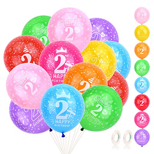 HOWAF 24 Bunte Luftballons 2. Geburtstag Ballons Geburtstagsdeko 2 Jahre mädchen Junge Happy Birthday Luftballons deko 2 Geburtstag von HOWAF