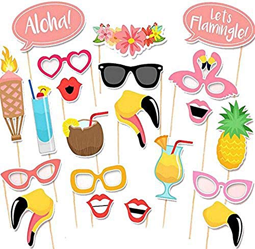 HOWAF 21 Stücke Hawaii Photo Booth Props, DIY Flamingo Brillen Masken Hut Foto Requisiten Sommer Party Accessoires für Sommer Schwimmbad Party Tropical Party Hawaiian Tiki Geburtstag Party Deko von HOWAF