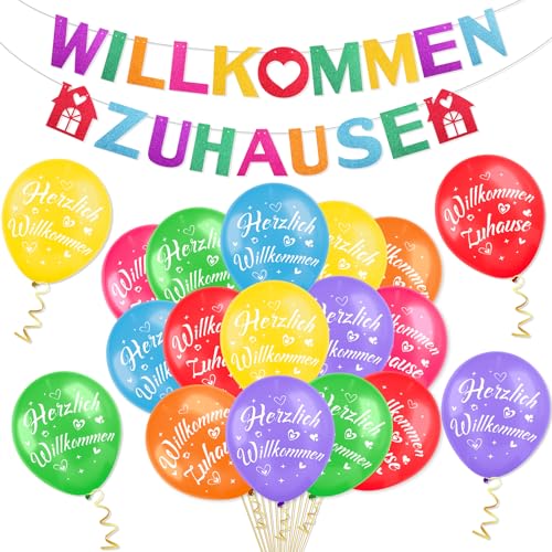 HOWAF Willkommen Zuhause Deko, Herzlich Willkommen Girlande Welcome Home Girlande Willkommen Zuhause Girlande Welcome Home Baby Herzlich Willkommen Luftballons für Welcome Home Decor Welcome Home Deko von HOWAF