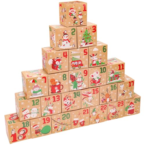 HOWAF 24 Adventskalender zum Befüllen Schachteln 1-24 Adventskalender Boxen Weihnachten Geschenke Boxen Weihnachten Kraftpapier Süßigkeitskästen Weihnachts Boxen Adventskalender Favors Decorations von HOWAF