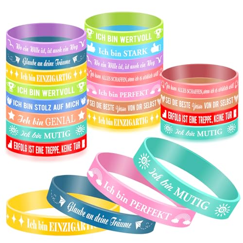 HOWAF 24 Motivationsarmbänder Kinder, Inspirierende Silikon Armband auf Deutsch, Silikonarmband mit Positiven Sprüchen, Mutmacher Geschenk Positive Geschenke für Kollegen, Abschiedsgeschenk Kinder von HOWAF
