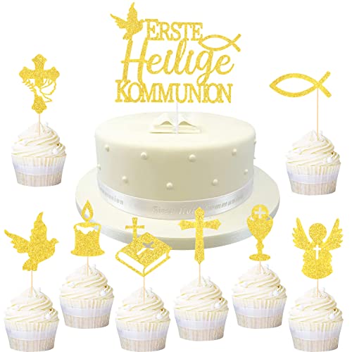 HOWAF 25 Erste Heilige Kommunion Tortendeko Kommunion Cake Topper Fische Kreuz Cupcake Topper Kommunion Christening Party Cake Decorations Supplies von HOWAF