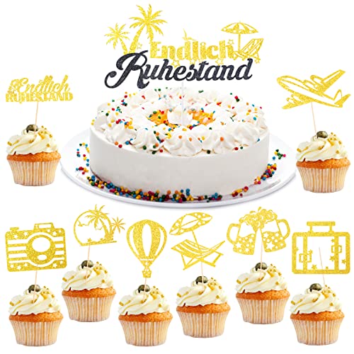 HOWAF 25 Ruhestand Deko Cake Topper Ruhestand Tortendeko Ruhestand Cupcake Topper Kuchendeko Endlich Ruhestand Cake Topper Rente Cupcake Deko Kuchen Deko für Ruhestand Geschenk Abschied Rente Deko von HOWAF