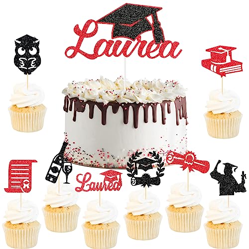 HOWAF 25Pcs 2023 Graduation Cupcake Toppers Glitter Red Black Cake Toppers Cake Decorations for 2023 Graduation Theme Party Cake Supplies von HOWAF
