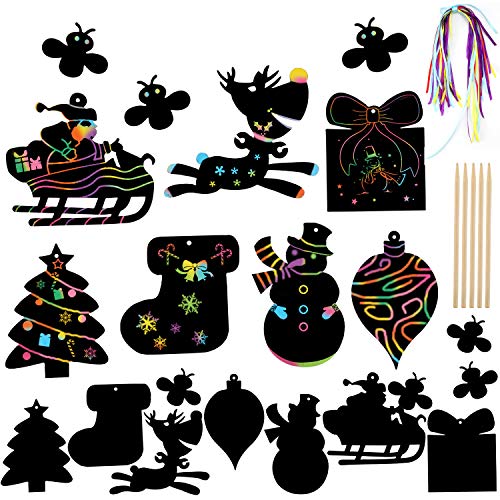 HOWAF 35 Stück Weihnachten Regenbogen kratzbild Weihnachtsmann, Weihnachtsbaum, Schneemann, Schneeflocke Scratch Art für Kinder basteln Weihnachten Kindergeburtstag Mitgebsel von HOWAF