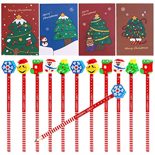 HOWAF 36 Stücke klein Weihnachts notizblock und Weihnachten Bleistift mit Radiergummi für Kinder Weihnachts Geschenk Mitgebsel Kindergeburtstag gastgeschenke mädchen Jungen Give aways von HOWAF
