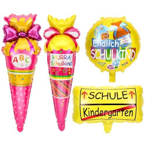 HOWAF 4 Luftballons Einschulung Deko Mädchen, Zuckertüte Folienballon Einschulung Luftballons, Endlich Schulkind Luftballon Deko Einschulung Mädchen für schuleinführung Deko, Schulanfang Deko HOWAF 4 Luftballons Einschulung Deko Mädchen, Zuckertüte Folienballon Einschulung Luftballons, Endlich Schulkind Luftballon Deko Einschulung Mädchen für schuleinführung Deko, Schulanfang Deko von HOWAF