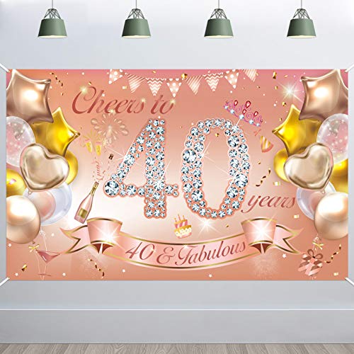 HOWAF 40. Geburtstag Banner f¨¹r Frau 40. Geburtstag Dekoration Rose Gold, Stoff Plakat f¨¹r 40. Geburtstag Hintergrund Deko Photo Booth f¨¹r 40. Geburtstag Garten Tisch Mauer Deko von HOWAF
