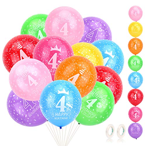HOWAF 24 Bunte Luftballons 4. Geburtstag Ballons Geburtstagsdeko 4 Jahre mädchen Junge Happy Birthday Luftballons deko 4 Geburtstag von HOWAF