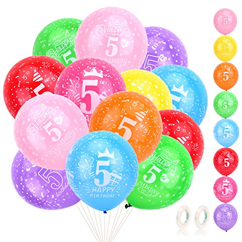 HOWAF 24 Bunte Luftballons 5. Geburtstag Ballons Geburtstagsdeko 5 Jahre mädchen Junge Happy Birthday Luftballons deko 5 Geburtstag von HOWAF