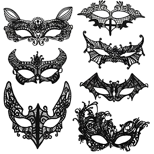 HOWAF 7 Stück Venezianische Maske Damen Spitze Maske Lace Maske Schwarz Augenmaske für Fasching Maskerade Halloween Karneval Cosplay Kostüm Party Gothic Gesichtsmaske, Katze, Teufelshorn, Spinne HOWAF 7 Stück Venezianische Maske Damen Spitze Maske Lace Maske Schwarz Augenmaske für Fasching Maskerade Halloween Karneval Cosplay Kostüm Party Gothic Gesichtsmaske, Katze, Teufelshorn, Spinne von HOWAF