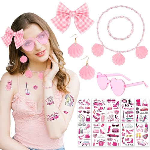 HOWAF 80er 90er Jahre Outfit Damen, Haarschleife Rosa Haarspangen Damen Herz Sonnenbrille Muschel Halskette Armbänder Muschel Ohrringe Rosa Tattoo für Halloween Kostüm Fasching Costume Accessories HOWAF 80er 90er Jahre Outfit Damen, Haarschleife Rosa Haarspangen Damen Herz Sonnenbrille Muschel Halskette Armbänder Muschel Ohrringe Rosa Tattoo für Halloween Kostüm Fasching Costume Accessories von HOWAF