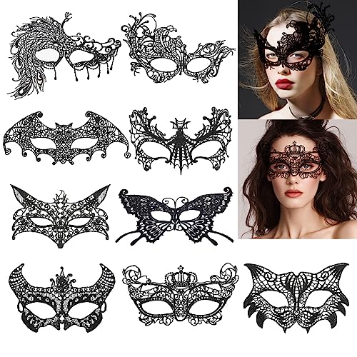 HOWAF 9 Stück Venezianische Maske Damen, Lace Mask Spitze Spitzenmaske Schwarz Halloween Augenmaske Maskenball Maske Damen Halloween Maske für Maskenball Halloween Kostüm Karneval Fasching Kostüm HOWAF 9 Stück Venezianische Maske Damen, Lace Mask Spitze Spitzenmaske Schwarz Halloween Augenmaske Maskenball Maske Damen Halloween Maske für Maskenball Halloween Kostüm Karneval Fasching Kostüm von HOWAF