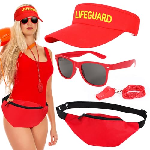 HOWAF Baywatch Kostüm Damen Herren, Lifeguard Visor Cap, Lifeguard Hut Sonnenschild, Sonnenbrille, Trillerpfeife, Gürteltasche für Lifeguard Kostüm, Rettungsschwimmer Kostüm, Fasching Karneval Kostüm HOWAF Baywatch Kostüm Damen Herren, Lifeguard Visor Cap, Lifeguard Hut Sonnenschild, Sonnenbrille, Trillerpfeife, Gürteltasche für Lifeguard Kostüm, Rettungsschwimmer Kostüm, Fasching Karneval Kostüm von HOWAF