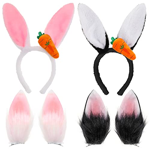 HOWAF 4 Hasenohren Haarreif Kinder Erwachsene, Hasen Ohren Haarbänder Stirnband Hasen Haarspangen Bunny Ears Bunny Ohren Hasenohren Fasching Haarreif Ostern für Hasenkostüm Halloween Karneval Kostüm von HOWAF