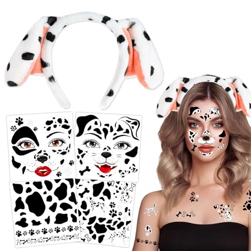HOWAF Dalmatiner Ohren Haarreif & Halloween Tattoo Gesicht, Hundeohren Haarreif für Dalmatiner Kostüm Hundekostüm, Halloween Karneval Fasching Kostüm Damen Herren HOWAF Dalmatiner Ohren Haarreif & Halloween Tattoo Gesicht, Hundeohren Haarreif für Dalmatiner Kostüm Hundekostüm, Halloween Karneval Fasching Kostüm Damen Herren von HOWAF