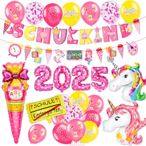 HOWAF Einhorn Einschulung Deko Mädchen, Luftballons Einschulung Helium Ballon Zuckertüten Einhorn, Schulkind Banner für Schuleinführung, Schulkind Deko zum Schulstart, Schulanfang Deko 2025 HOWAF Einhorn Einschulung Deko Mädchen, Luftballons Einschulung Helium Ballon Zuckertüten Einhorn, Schulkind Banner für Schuleinführung, Schulkind Deko zum Schulstart, Schulanfang Deko 2025 von HOWAF