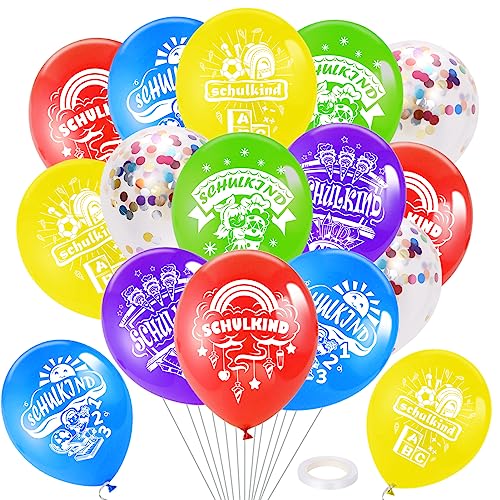 HOWAF Einschulung Deko, 35 Schulanfang Luftballon Schulanfang Schulkind Ballon Schulanfang Luftballons Einschulung Luftballons Ballons Einschulung Zuckertüte ABC für Deko Einschulung Mädchen Jungen von HOWAF