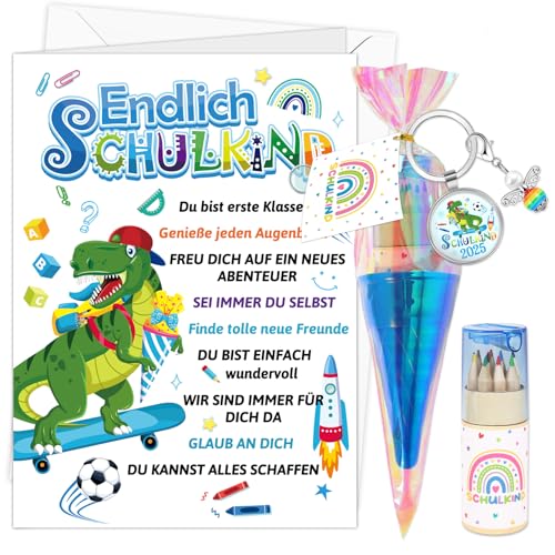 HOWAF Einschulung Geschenk Geschwisterschultüte Jungen, Kleine Schultüte Geschwister Zuckertüte mit Farbstifte, Schlüsselanhänger Dino, Karte Einschulung für Schulkind Schulanfang Geschenke, C HOWAF Einschulung Geschenk Geschwisterschultüte Jungen, Kleine Schultüte Geschwister Zuckertüte mit Farbstifte, Schlüsselanhänger Dino, Karte Einschulung für Schulkind Schulanfang Geschenke, C von HOWAF