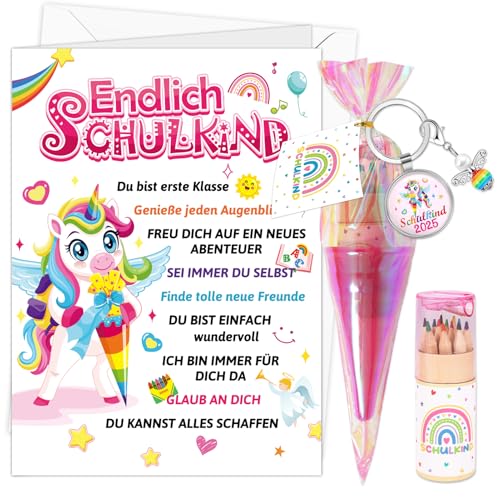 HOWAF Einschulung Geschenk Geschwisterschultüte Mädchen, Kleine Schultüte Geschwister Zuckertüte mit Farbstifte, Schlüsselanhänger Einhorn, Karte Einschulung für Schulkind Schulanfang Geschenke, B HOWAF Einschulung Geschenk Geschwisterschultüte Mädchen, Kleine Schultüte Geschwister Zuckertüte mit Farbstifte, Schlüsselanhänger Einhorn, Karte Einschulung für Schulkind Schulanfang Geschenke, B von HOWAF