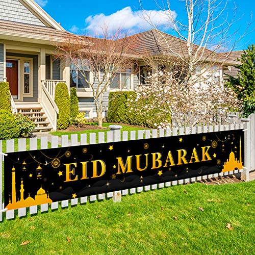 HOWAF Extra Lange Eid Banner für Eid Mubarak Dekoration, Eid Mubarak Stoff Zeichen Poster Hintergrund Banner für Muslim islamische Party Ramadan Deko auf Garten Mauer Tabelle von HOWAF