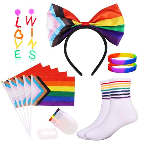HOWAF Gay Pride Accessoires, Progress Pride Flag Regenbogen Stirnband Progress Pride Flag Regenbogen Flagge Regenbogen Schminke Pride Socken Halstuch Regenbogen Armband für LGBT LGBTQ Accessoires HOWAF Gay Pride Accessoires, Progress Pride Flag Regenbogen Stirnband Progress Pride Flag Regenbogen Flagge Regenbogen Schminke Pride Socken Halstuch Regenbogen Armband für LGBT LGBTQ Accessoires von HOWAF