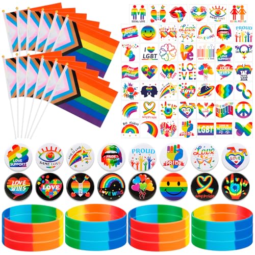 HOWAF Gay Pride Accessoires Dekorationen, Pride Day Flaggen auf St?cken Handflagge Gay Pride, Regenbogenf?Cher Regenbogen Party Dekorationen f¨¹r LGBT Parade Gay Pride Zubeh?r von HOWAF