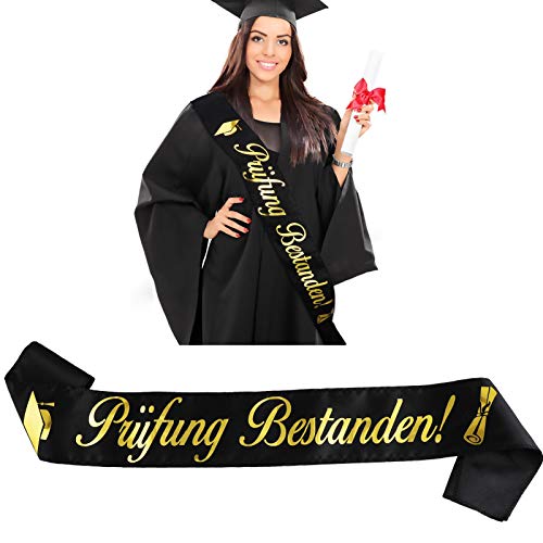 HOWAF Prüfung Bestanden Schärpe für Schulabschluss ABI 2023 Geschenke, Abitur Schärpe für Schul Abschluss Party Deko Schwarz Gold, Bestandene Prüfung Geschenk für Abitur Bachelor, Unisex von HOWAF