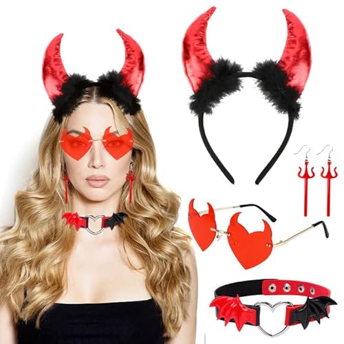 HOWAF Halloween Teufel Kostüm, Teufel Ohren Haarreif Teufelsohren Haarreif Teufel Hörner Halloween Haarreif Teufelshörner Brille Engelsflügel Halskette Dreizack Ohrringe für Karneval Fasching Kostüm HOWAF Halloween Teufel Kostüm, Teufel Ohren Haarreif Teufelsohren Haarreif Teufel Hörner Halloween Haarreif Teufelshörner Brille Engelsflügel Halskette Dreizack Ohrringe für Karneval Fasching Kostüm von HOWAF