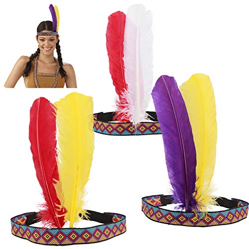 HOWAF 3 Stück Indianer Kopfschmuck Damen Indianer Stirnband Federschmuck Indianer Haarband Haarschmuck Unisex-Erwachsene für Fasching Karnevals kostüme Indianer kostüm Accessoire von HOWAF
