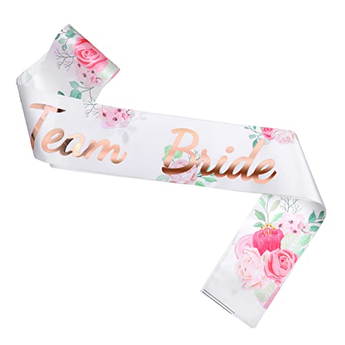 HOWAF JGA Deko Frauen Schärpe, JGA Schärpe Team Bride Schärpe Blumen in Rosé Gold Schärpe Team Braut JGA Deko Accessoires für JGA Junggesellinnenabschied Frauen Bachelorette Party Hochzeit Deko von HOWAF
