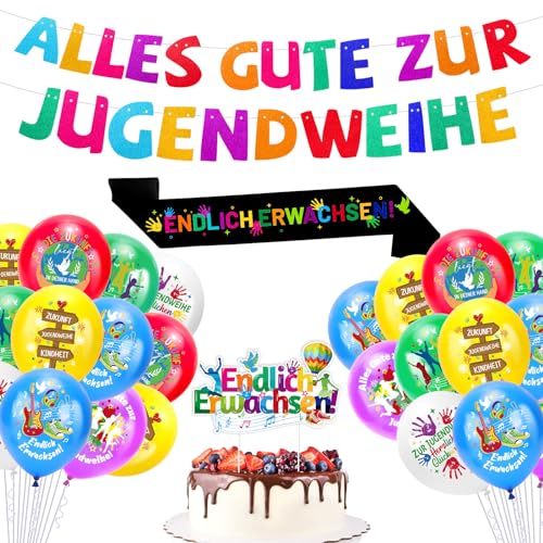 HOWAF Jugendweihe Deko für Junge und Mädchen - Luftballons, Banner, Girlande, Tortendeko, Schärpe Endlich Erwachsen - Alles Gute zur Jugendweihe HOWAF Jugendweihe Deko für Junge und Mädchen - Luftballons, Banner, Girlande, Tortendeko, Schärpe Endlich Erwachsen - Alles Gute zur Jugendweihe von HOWAF