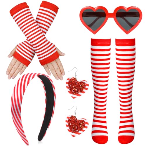 HOWAF Karneval Kostüm Köln - Kölle Haarreif Rot Weiss, Handschuhe, Strümpfe, Herz Brille, Ohrringe für Kölner Karneval Damen - Faschingskostüme von HOWAF