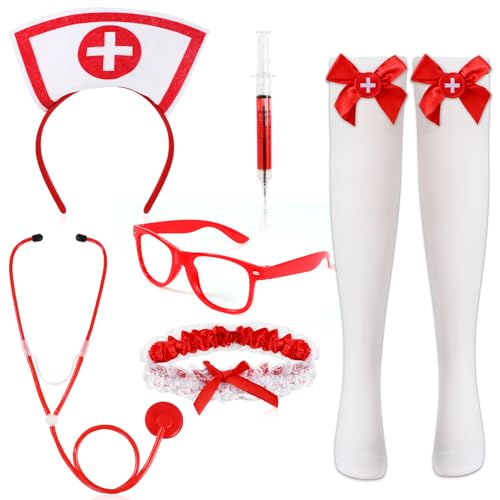 HOWAF Krankenschwester Kostüm, Haarreif, Stethoskop Karneval, Strumpfband, Spritzenstift, Strümpfe, Brille Rot für Kostüm Krankenschwester Ärztin Halloween Kostüm, Fasching Kostüm, Karneval Kostüm HOWAF Krankenschwester Kostüm, Haarreif, Stethoskop Karneval, Strumpfband, Spritzenstift, Strümpfe, Brille Rot für Kostüm Krankenschwester Ärztin Halloween Kostüm, Fasching Kostüm, Karneval Kostüm von HOWAF