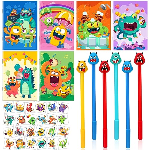 HOWAF Monster Party Geschenke, Mini Monster Notizbuch Schulkind Notizbuch Stifte Monster Tattoo Kinder Kindertattoos für Monster Kindergeburtstag Monster Mitgebsel Einschulung Schulanfang Geschenke von HOWAF