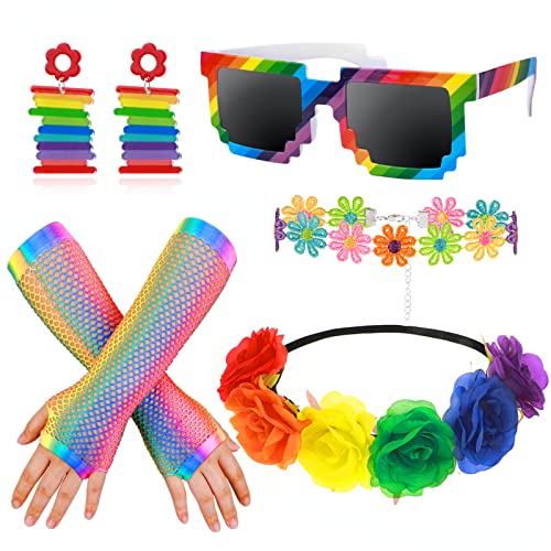 HOWAF Regenbogen Accessoires, Regenbogen Haarreif Haarband Blumen Regenbogen Blumenkranz Haare Fingerlose Handschuhe Regenbogen Brille Ohrringe Blumen Kette Pride Kostüm für LGBT Gay Pride Accessoires HOWAF Regenbogen Accessoires, Regenbogen Haarreif Haarband Blumen Regenbogen Blumenkranz Haare Fingerlose Handschuhe Regenbogen Brille Ohrringe Blumen Kette Pride Kostüm für LGBT Gay Pride Accessoires von HOWAF