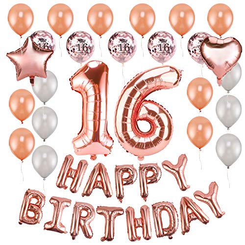 HOWAF Rose Gold Geburtstagsdeko 16 Jahre Mädchen Sweet 16 Deko Mädchen Happy Birthday Folienballon 16, Konfetti Luftballons Geburtstag Party Dekoration Set für deko 16 Geburtstag Mädchen HOWAF Rose Gold Geburtstagsdeko 16 Jahre Mädchen Sweet 16 Deko Mädchen Happy Birthday Folienballon 16, Konfetti Luftballons Geburtstag Party Dekoration Set für deko 16 Geburtstag Mädchen von HOWAF
