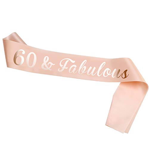 HOWAF Rose Gold 60 & Fabulous Geburtstag Satin Schärpe, 60. Geburtstag Schärpe für 60. Geburtstag Frauen deko Accessoires Geschenke von HOWAF
