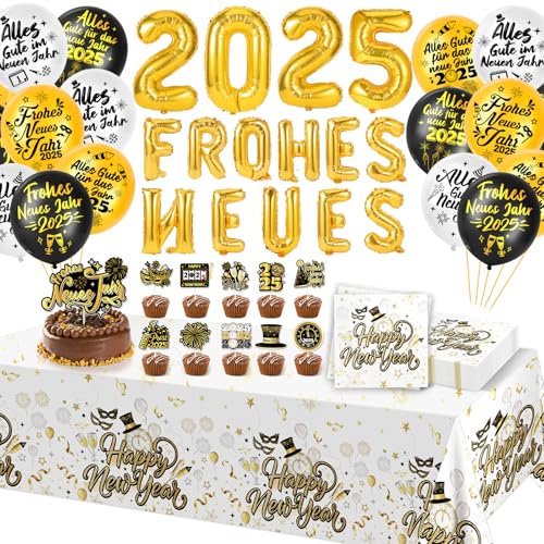 HOWAF Silvester Deko 2025, Frohes Neues Jahr 2025 Ballon Luftballons Silvester Luftballons Happy New Year Servietten Silvester Tischdecke Cupcake Topper Silvester Tischdeko Neujahrsdeko Supplies HOWAF Silvester Deko 2025, Frohes Neues Jahr 2025 Ballon Luftballons Silvester Luftballons Happy New Year Servietten Silvester Tischdecke Cupcake Topper Silvester Tischdeko Neujahrsdeko Supplies von HOWAF