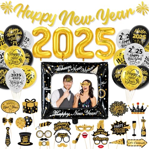 HOWAF Silvester Deko 2025, Happy New Year Girlande silvester Banner Silvester Luftballons 2025 Ballons Silvester Fotorahmen Folienballons Silvester Foto Requisiten für Silvesterparty Neujahrsdeko 2025 HOWAF Silvester Deko 2025, Happy New Year Girlande silvester Banner Silvester Luftballons 2025 Ballons Silvester Fotorahmen Folienballons Silvester Foto Requisiten für Silvesterparty Neujahrsdeko 2025 von HOWAF
