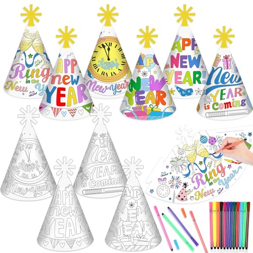 HOWAF Silvester Deko 2025 zum Ausmalen, 12 Silvester Partyhüte zum Ausmalen, Silvester Hüte Silvester Party Hüte, Ausmal Silvester Spiele für Kinder Silvester Accessoires, Happy New Year Deko 2025 HOWAF Silvester Deko 2025 zum Ausmalen, 12 Silvester Partyhüte zum Ausmalen, Silvester Hüte Silvester Party Hüte, Ausmal Silvester Spiele für Kinder Silvester Accessoires, Happy New Year Deko 2025 von HOWAF