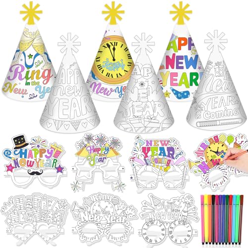 HOWAF Silvester Deko 2025 zum Ausmalen, 6 Silvester Partyhüte Silvester Hüte, 6 Silvester Brille 2025 Partybrille Ausmal Silvester Spiele für Kinder Silvester Accessoires, Happy New Year Deko 2025 HOWAF Silvester Deko 2025 zum Ausmalen, 6 Silvester Partyhüte Silvester Hüte, 6 Silvester Brille 2025 Partybrille Ausmal Silvester Spiele für Kinder Silvester Accessoires, Happy New Year Deko 2025 von HOWAF