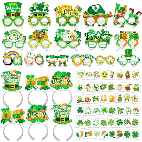 HOWAF St Patricks Day Accessoires, St Patricks Day Haarreif Kleeblatt Stirnband St Patricks Day Hut St. Patricks Day Brille St Patricks Day Brillen Kleeblatt Brille Tattoos für St Patricks Day Deko von HOWAF