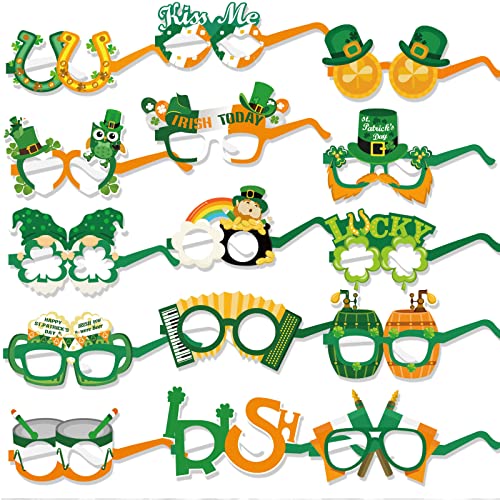 HOWAF 30 Stück St. Patricks Day Brillen Glücklich Irisch Kleeblatt Leprechaun Hut Papier Partybrille Foto Requisiten St Patricks Day Deko Kostüm St Patricks Day Accessories für Erwachsene Kinder von HOWAF