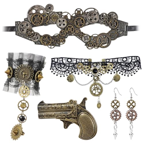 HOWAF Steampunk Accessoires Steampunk Kostüm Damen, Zahnräder Steampunk Maske Steampunk Halskette Armbänder Steampunk Ohrringe Pistole in antiker Optik für Halloween Kostüm Karneval Fasching Kostüm HOWAF Steampunk Accessoires Steampunk Kostüm Damen, Zahnräder Steampunk Maske Steampunk Halskette Armbänder Steampunk Ohrringe Pistole in antiker Optik für Halloween Kostüm Karneval Fasching Kostüm von HOWAF