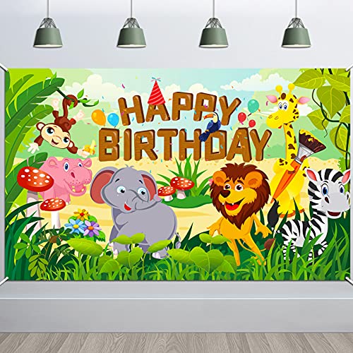 HOWAF Stoff Happy Birthday Banner für Dschungel Tier Geburtstag Dekorationen, Kinder Jungen Wald Safari Thema Geburtstagsparty Hintergrund Deko Wand Fotografie Kindergeburtstag, 6 x 3,6 Fuß HOWAF Stoff Happy Birthday Banner für Dschungel Tier Geburtstag Dekorationen, Kinder Jungen Wald Safari Thema Geburtstagsparty Hintergrund Deko Wand Fotografie Kindergeburtstag, 6 x 3,6 Fuß von HOWAF