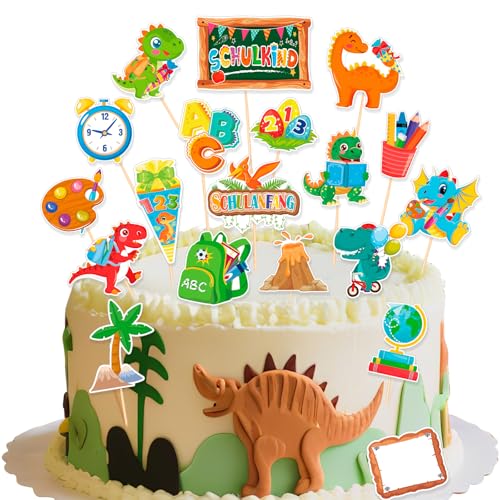 HOWAF Tortendeko Einschulung Dino, 19 STK Cake Topper Einschulung Dino, Kuchendeko Schulanfang Deko, Zuckertüte ABC 123 Schulkind Tortendeko für Schulanfang Tischdeko Junge, B HOWAF Tortendeko Einschulung Dino, 19 STK Cake Topper Einschulung Dino, Kuchendeko Schulanfang Deko, Zuckertüte ABC 123 Schulkind Tortendeko für Schulanfang Tischdeko Junge, B von HOWAF