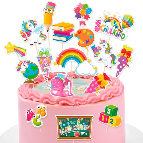 HOWAF Tortendeko Einschulung Einhorn, 17 STK Cake Topper Einschulung Einhorn, Kuchendeko Schulanfang Deko, Zuckertüte ABC 123 Schulkind Tortendeko für Schulanfang Tischdeko Mädchen, C HOWAF Tortendeko Einschulung Einhorn, 17 STK Cake Topper Einschulung Einhorn, Kuchendeko Schulanfang Deko, Zuckertüte ABC 123 Schulkind Tortendeko für Schulanfang Tischdeko Mädchen, C von HOWAF