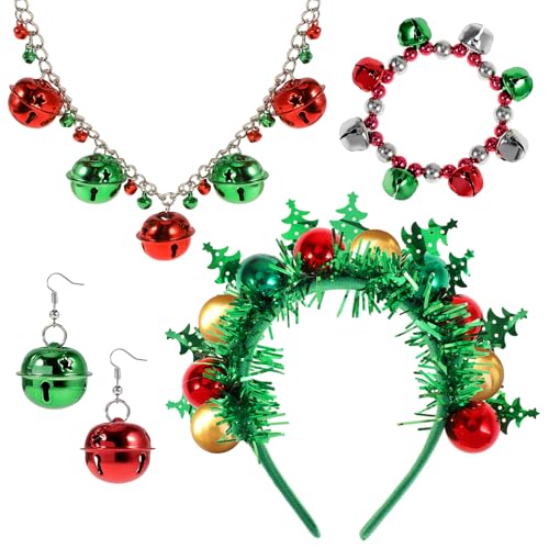 HOWAF Weihnachtskostüm Damen, Weihnachts Haarreif Weihnachten Haarreif Weihnachtskopfschmuck, Jingle Bell Weihnachts Halskette Armband Ohrringe Weihnachten Schmuck für Karneval Weihnachten Kostüm HOWAF Weihnachtskostüm Damen, Weihnachts Haarreif Weihnachten Haarreif Weihnachtskopfschmuck, Jingle Bell Weihnachts Halskette Armband Ohrringe Weihnachten Schmuck für Karneval Weihnachten Kostüm von HOWAF